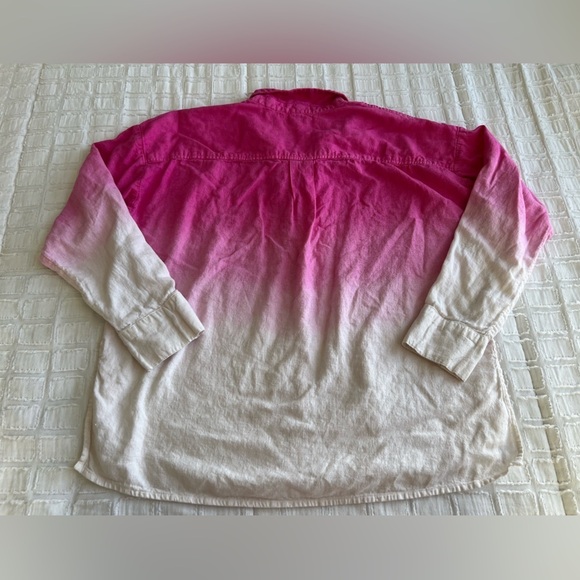 Jason Wu Linen Blend Button Up Long Sleeve Top Ombré Pink & White Size Medium - Picture 4 of 9